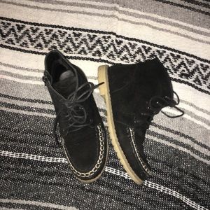 Black Lace Up Embroidered Suede Boots